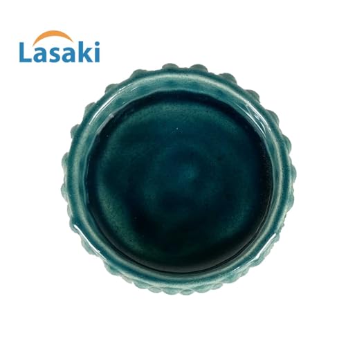 Lasaki Bubble Small Tray Blue HT10 Set of 2 | Round Ceramic (Plates/Saucers) for Pots, Planters, Flowers, Succulents | Decorative Garden Accessories | (H - 3 X D - 10.5 cm) Plants Not Included - Image 3