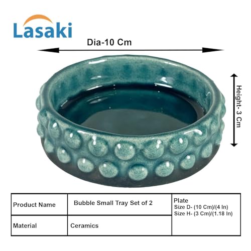 Lasaki Bubble Small Tray Blue HT10 Set of 2 | Round Ceramic (Plates/Saucers) for Pots, Planters, Flowers, Succulents | Decorative Garden Accessories | (H - 3 X D - 10.5 cm) Plants Not Included - Image 2