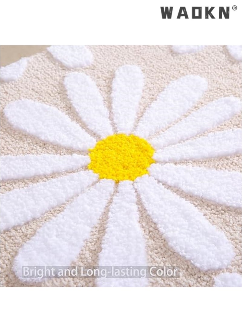 WAOKN Beige Bathroom Rugs Cute Daisy Bath Mat White and Yellow Flower Decor Rug Non Slip Floor Carpet Microfiber Bathmat Super Absorbent Machine Washable Bathtub Mats for Shower (16x24 inch)  - Image 5
