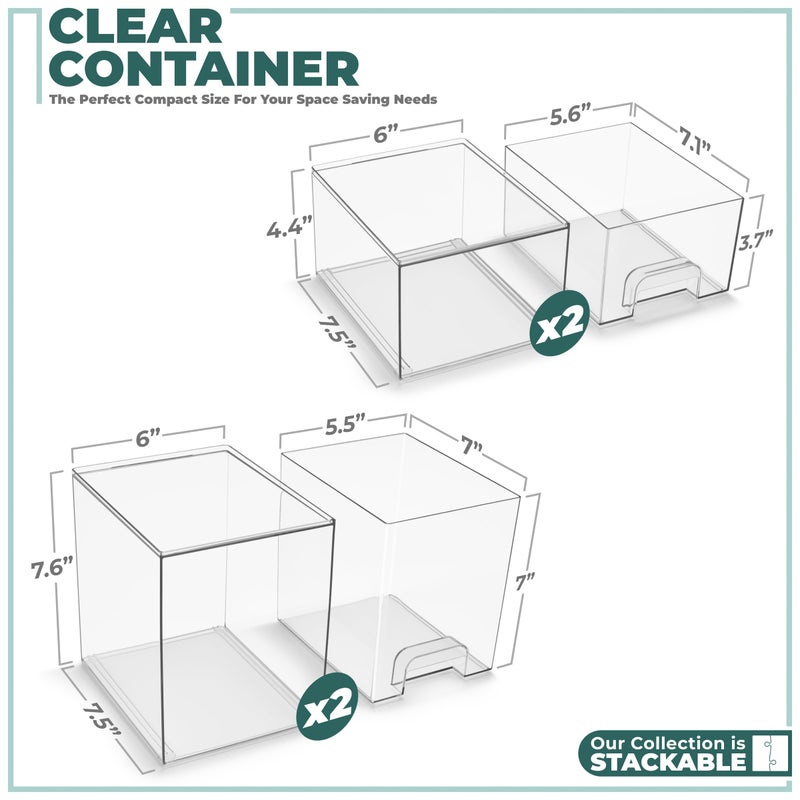 Sorbus Acrylic Storage Containers - 4 Pack, Stackable Storage Bins Set for Bathroom Organization - Clear Acrylic Drawer Organizers - Makeup Case Pull-Out Drawers (7.6â€™â€™ and 4.4â€™â€™ Tall) - Image 2