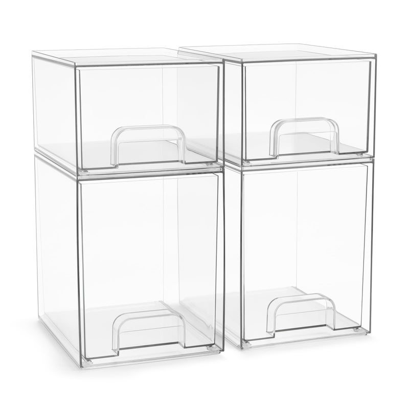 Sorbus Acrylic Storage Containers - 4 Pack, Stackable Storage Bins Set for Bathroom Organization - Clear Acrylic Drawer Organizers - Makeup Case Pull-Out Drawers (7.6â€™â€™ and 4.4â€™â€™ Tall) - Image 1