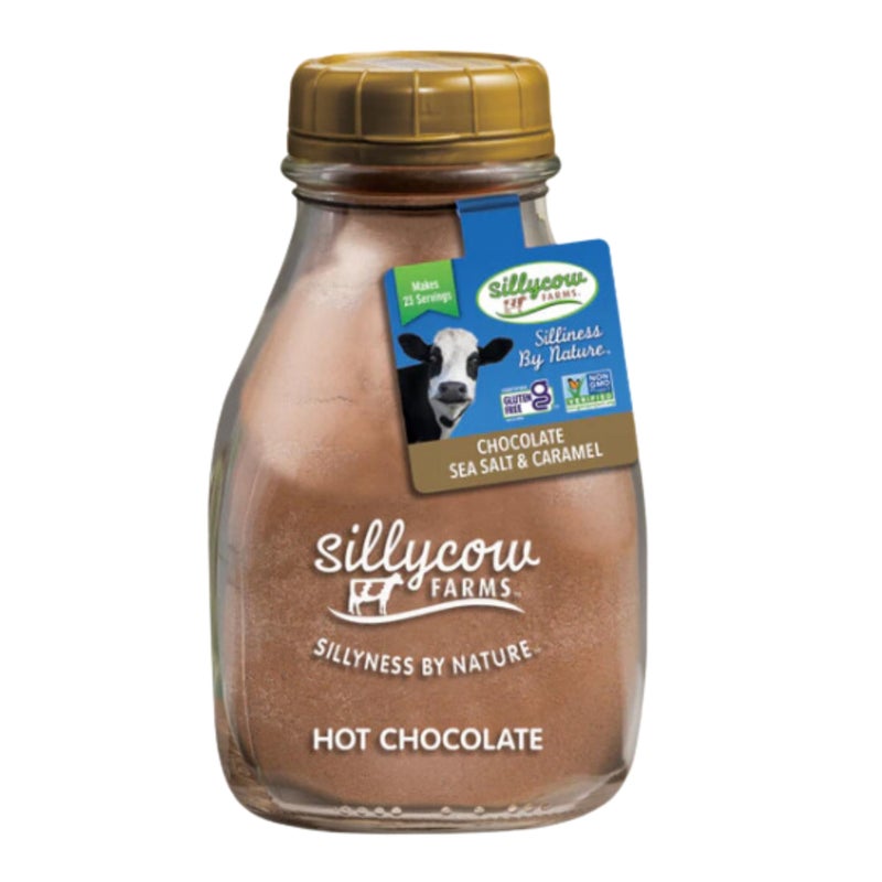 Sillycow Farms Hot Chocolate Sea Salt & Caramel Rich Chocolate Powder Delight Gluten Free Non GMO Dairy Free Indulgence with Pure Sweet Caramel Flavor Reusable Packaging 16.9 oz Glass Bottle Pack of 1 - Image 1