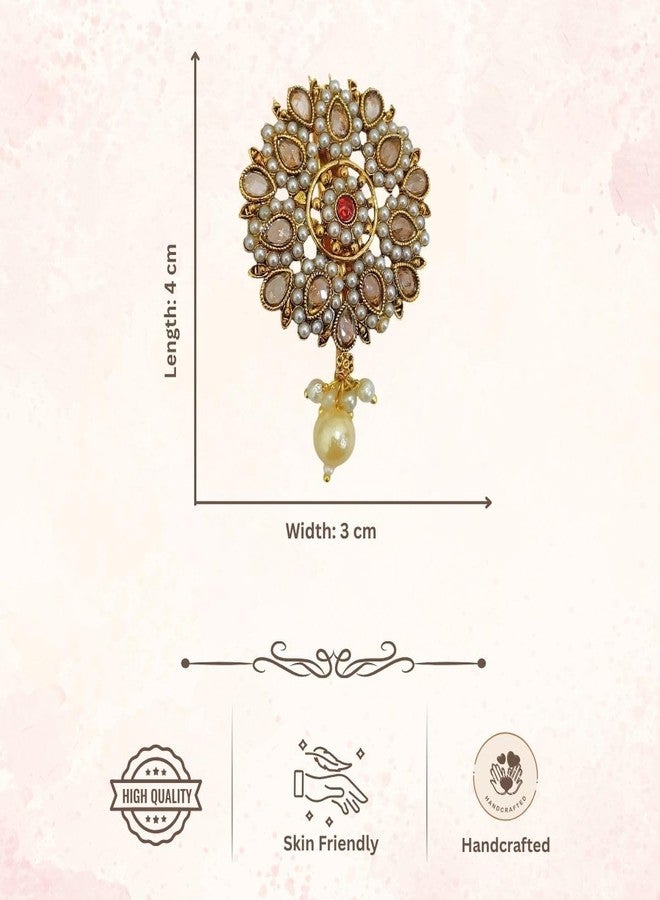 ACCESSHER Women & Girls Gold-Plated Traditional Red Stone Pearl Drop Multipurpose Clothing Sewing Brooch & Pin for Dupatta, Chunri Scrafs, Hijab & Saree Pin For Wedding - Image 5
