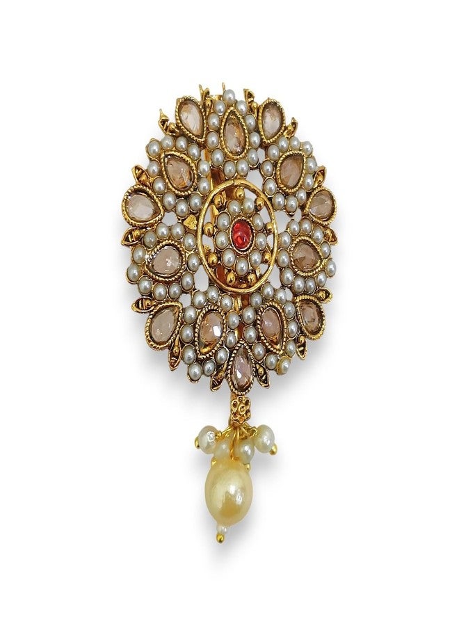 ACCESSHER Women & Girls Gold-Plated Traditional Red Stone Pearl Drop Multipurpose Clothing Sewing Brooch & Pin for Dupatta, Chunri Scrafs, Hijab & Saree Pin For Wedding - Image 1