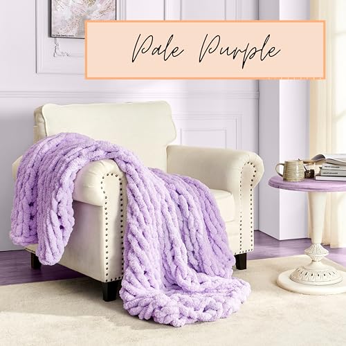 Adyrescia Chunky Knit Blanket Throw | 100% Hand Knit with Jumbo Chenille Yarn (50"x60", Pale Purple) - Image 2