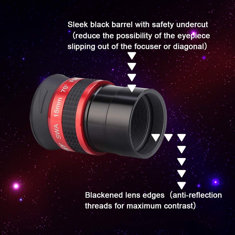 SVBONY SVBONY SV154 Telescope Eyepiece 1.25 inch SWA 70 Degree 15mm Super wide Angle Telescope Accessory with Twist Up Eyecups - Image 3