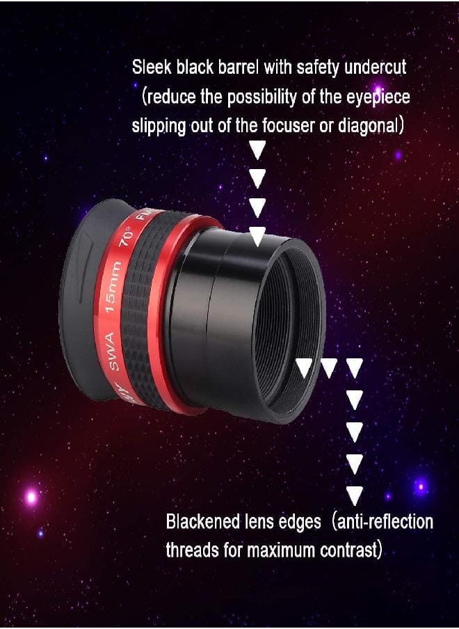 SVBONY SV154 Telescope Eyepiece 1.25 inch SWA 70 Degree 15mm Super Wide Angle Telescope Accessory with Twist Up Eyecups  - Image 2