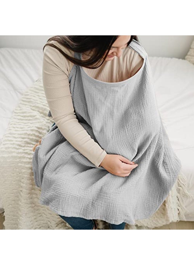 Konssy Muslin Nursing Cover for Baby Breastfeeding, Breathable 100% Cotton Breastfeeding Cover with Rigid Hoop for Mother Nursing Apron, Multi-use Carseat Canopy (Grey) (BRJ06)  - Image 3