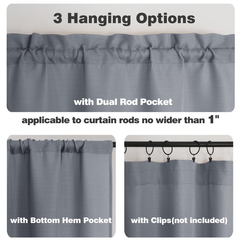 Chyhomenyc 2 Panels Dark Grey Kitchen Curtains 36 Inch Length Tier, Faux Linen Textured Small Cafe, Light Filtering Short Window Curtains for Bathroom Basement, Each 30x36 Inch - Image 4