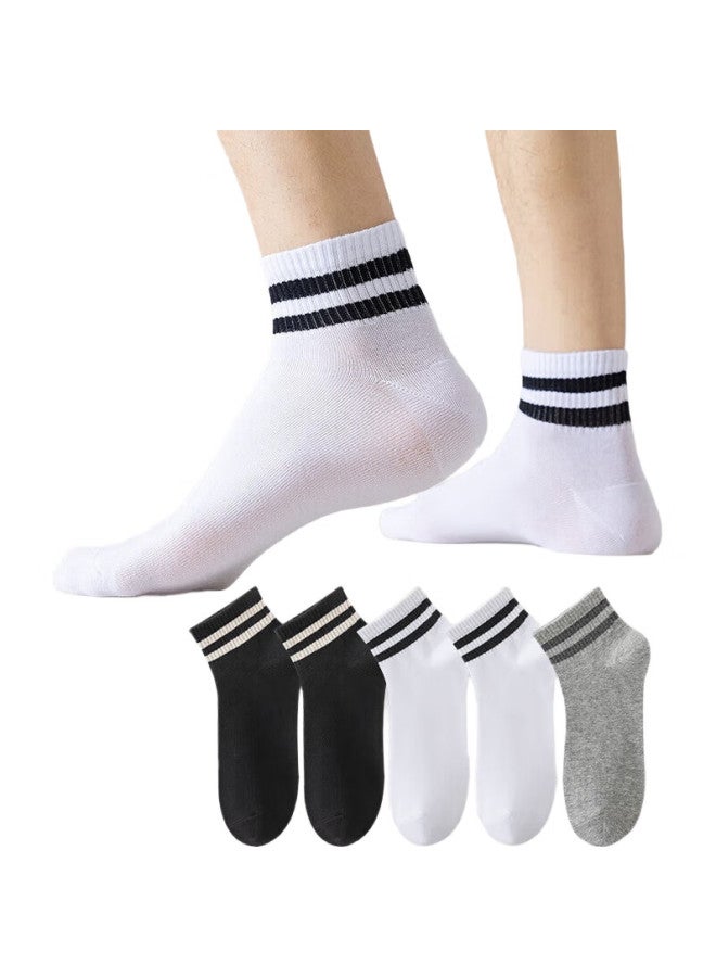 MIIOW Men'S Socks [100% Pure Cotton Antibacterial] 5 Pairs Short Socks Summer Breathable Double Striped Casual Cotton Socks - Image 1