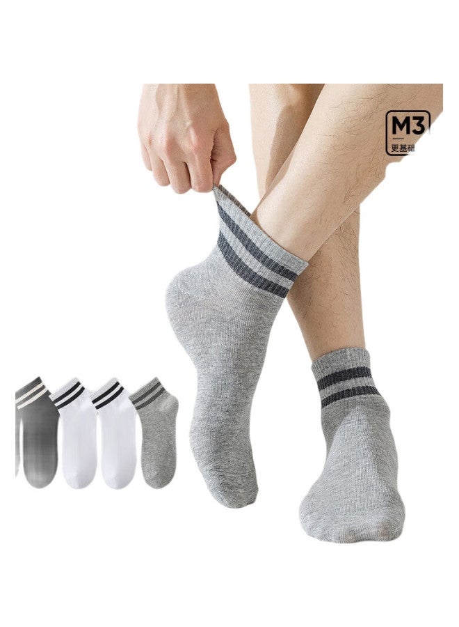 MIIOW Men'S Socks [100% Pure Cotton Antibacterial] 5 Pairs Short Socks Summer Breathable Double Striped Casual Cotton Socks - Image 2