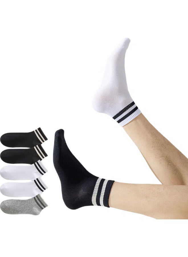 MIIOW Men'S Socks [100% Pure Cotton Antibacterial] 5 Pairs Short Socks Summer Breathable Double Striped Casual Cotton Socks - Image 3