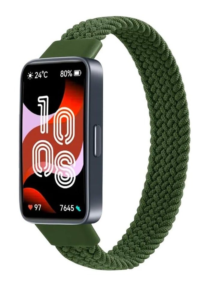Braided Strap Compatible with for Huawei Band 9/8 Replacement Belt Watchband, Woven Nylon Elastic Huawei Band 8/9 Small Size (Green) 