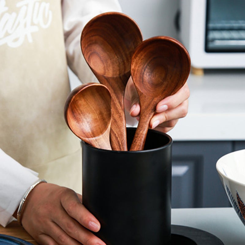 🍳 ملاعق خشبية بمقبض طويل للتقليب والتقديم أدوات مطبخ مثالية - Image 1