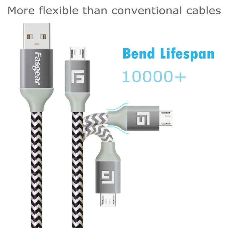 Fasgear Micro USB Cable, 1 Pack 10ft Nylon Braided Micro USB Sync Cable Compatible with Galaxy, Nokia, Huawei, Nexus, Kindle, HTC, LG, Sony, PS4, Switch and more (White) - Image 3