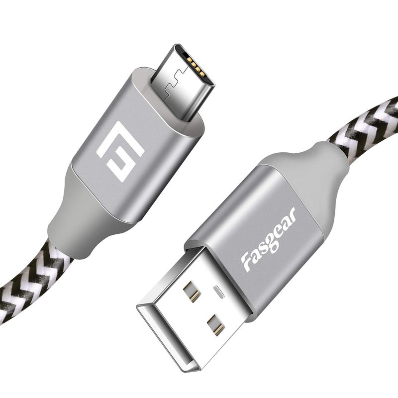 Fasgear Micro USB Cable, 1 Pack 10ft Nylon Braided Micro USB Sync Cable Compatible with Galaxy, Nokia, Huawei, Nexus, Kindle, HTC, LG, Sony, PS4, Switch and more (White) - Image 1