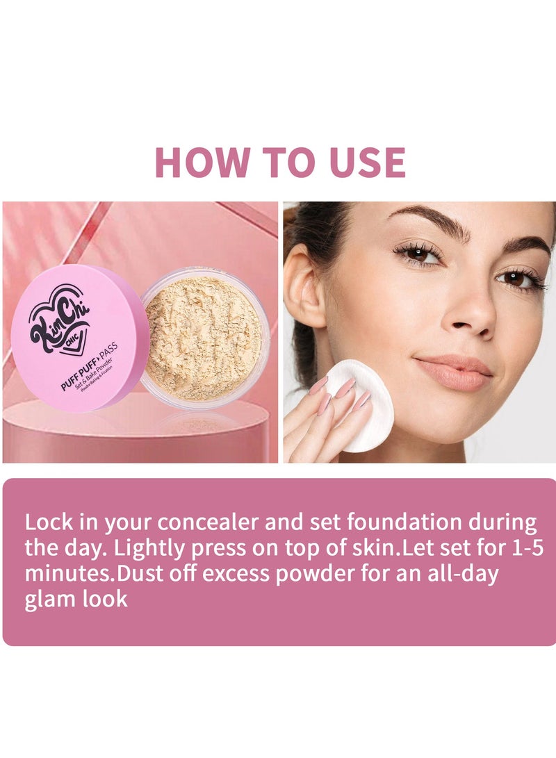 كيمتشي KimChi Chic Beauty Puff Pass Set & Bake Setting Powder ، بودرة تشطيب ناعمة - شفافة - Image 3