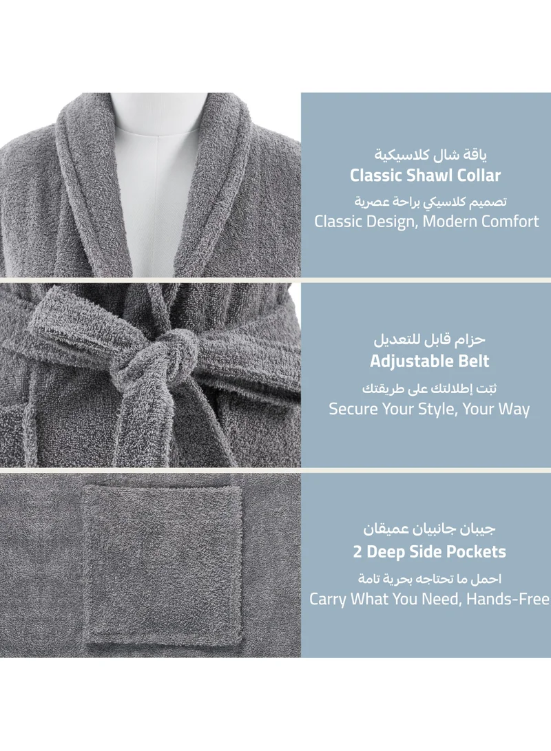 Donetella Unisex 100% Cotton Terry Bathrobe Small & Medium Size, 400 GSM, Luxurious & Absorbent, Ankle-Length with Shawl Collar & Pockets