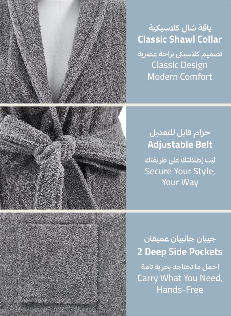 دوناتيلا روب حمام قطن تيري للجنسين مقاس صغير ومتوسط ٤٠٠ جرام فاخر وماص بطول الكاحل بياقة شال وجيوب - Image 2