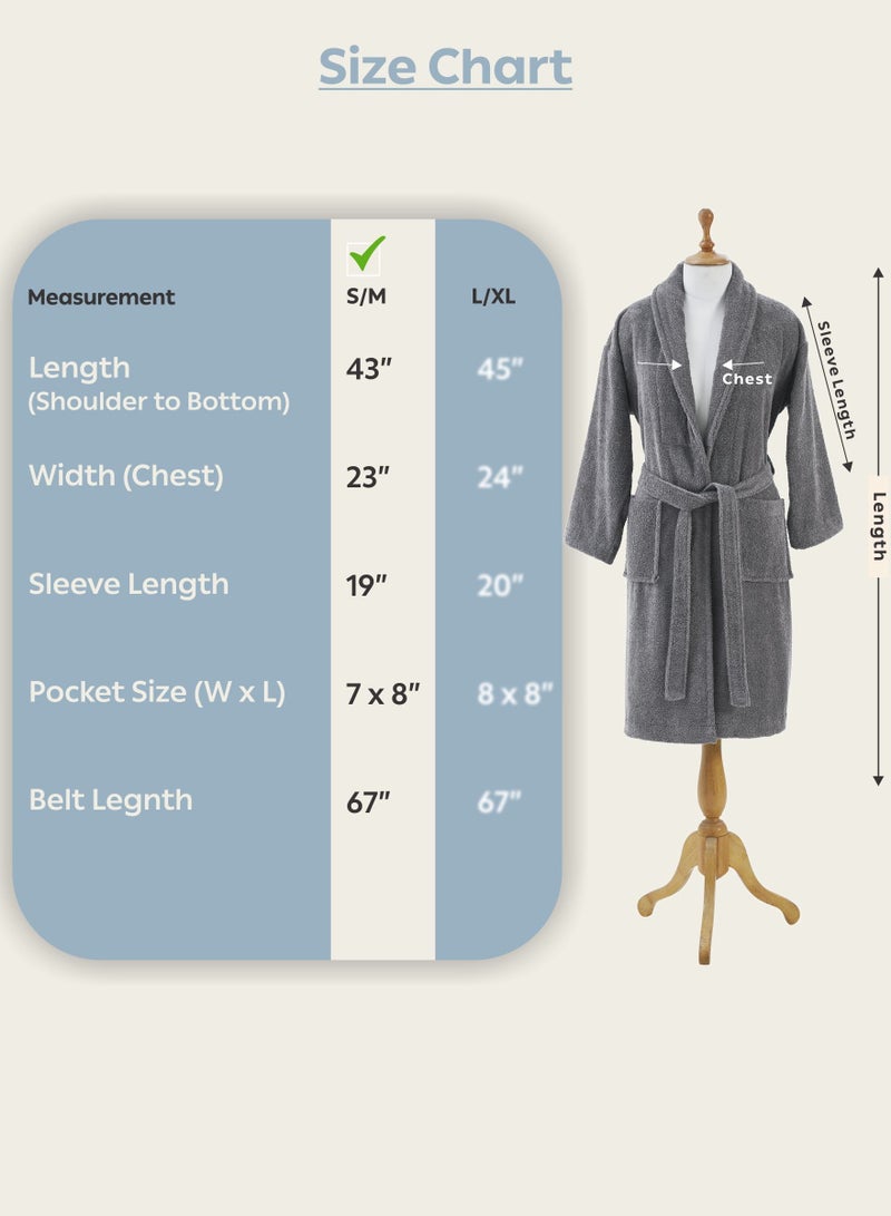 دوناتيلا روب حمام قطن تيري للجنسين مقاس صغير ومتوسط ٤٠٠ جرام فاخر وماص بطول الكاحل بياقة شال وجيوب - Image 3