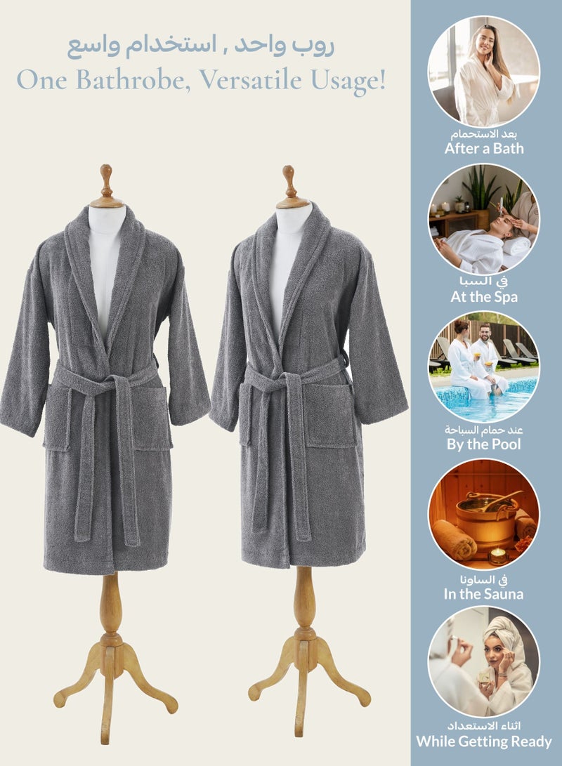 دوناتيلا روب حمام قطن تيري للجنسين مقاس صغير ومتوسط ٤٠٠ جرام فاخر وماص بطول الكاحل بياقة شال وجيوب - Image 5