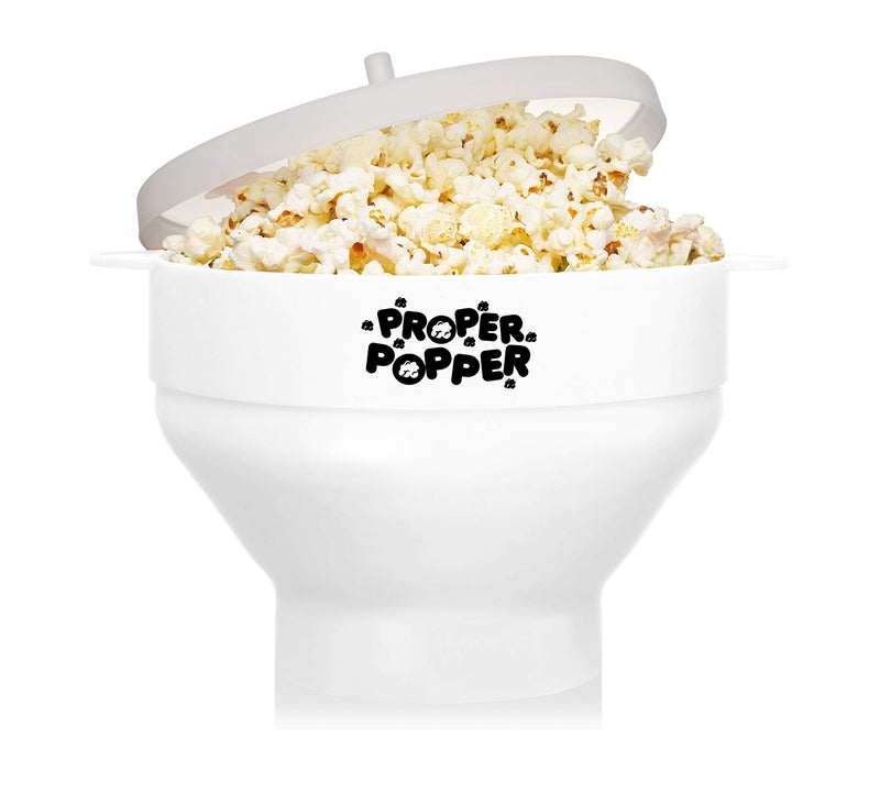 PROPER POPPER The Original Proper Popper Microwave Popcorn Popper Silicone Popcorn Maker Collapsible Bowl BPA Free  Dishwasher Safe  White