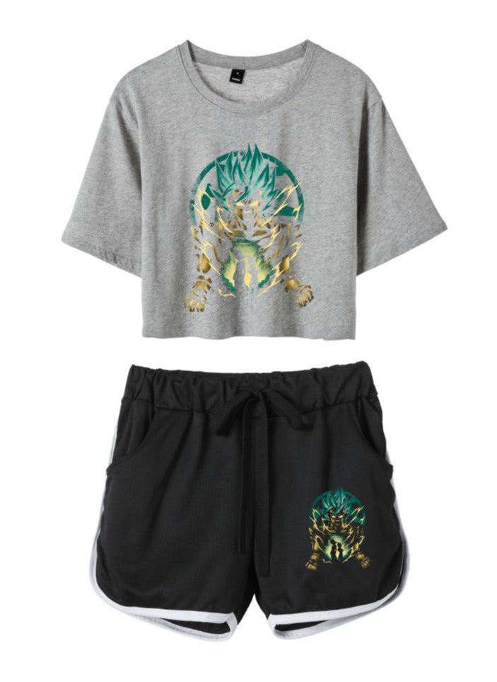 KUYING New Dragon Ball Dance Umbilical Short Sleeve Shorts Set  - Image 1