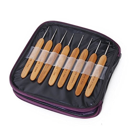 RangTeq 20 Sizes Bamboo Crochet Hooks Knitting Needles Craft Sewing Tools Knitting Yarn with Purple Case - Image 3