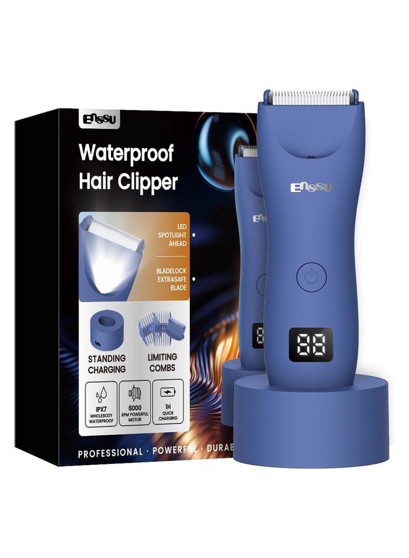 ENSSU Body Hair Trimmer for Men, Waterproof Pubic & Groin Hair Trimmer with Skin-Safe Ceramic , Electric Trimmer for Chest & Beard, LCD Display, Recharge Dock - Image 1