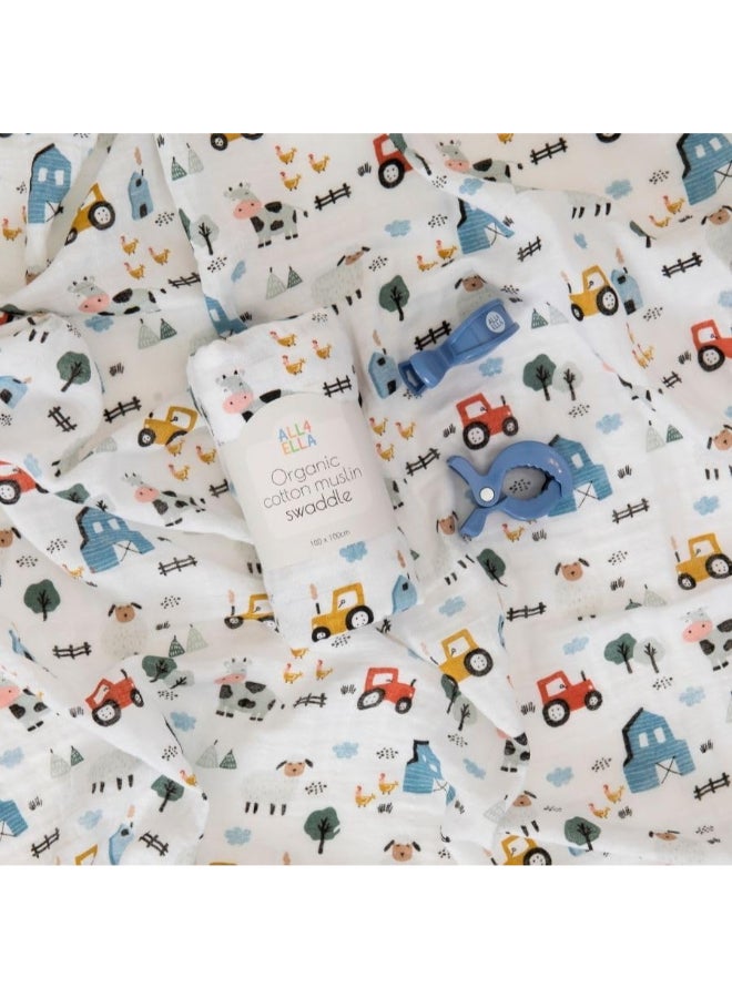 All4Ella Organic Muslin Swaddle & Pram Peg Gift Set - Image 2