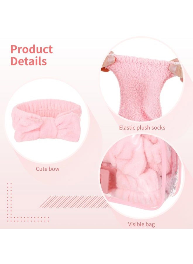 Homaisson 6 Sets Sleepover Party Supplies, Spa Set with Plush Sleep Eye Mask, Headband, Hair Clip, Socks, Bag for Girls Women Slumber Spa Birthday Pajama Gifts, Pink - Image 3