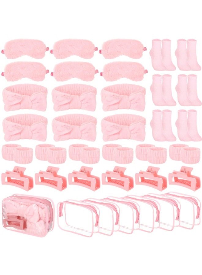 Homaisson 6 Sets Sleepover Party Supplies, Spa Set with Plush Sleep Eye Mask, Headband, Hair Clip, Socks, Bag for Girls Women Slumber Spa Birthday Pajama Gifts, Pink - Image 1