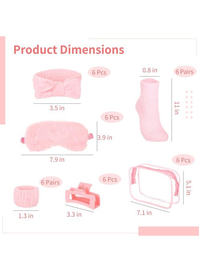 Homaisson 6 Sets Sleepover Party Supplies, Spa Set with Plush Sleep Eye Mask, Headband, Hair Clip, Socks, Bag for Girls Women Slumber Spa Birthday Pajama Gifts, Pink - Image 4
