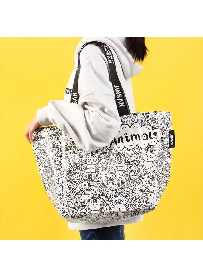 Animal Doodles Large Capacity Waterproof Thickened PP Material Tote Bag For Shopping Travel School Household Storage - Image 5