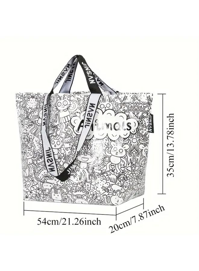 Animal Doodles Large Capacity Waterproof Thickened PP Material Tote Bag For Shopping Travel School Household Storage - Image 3