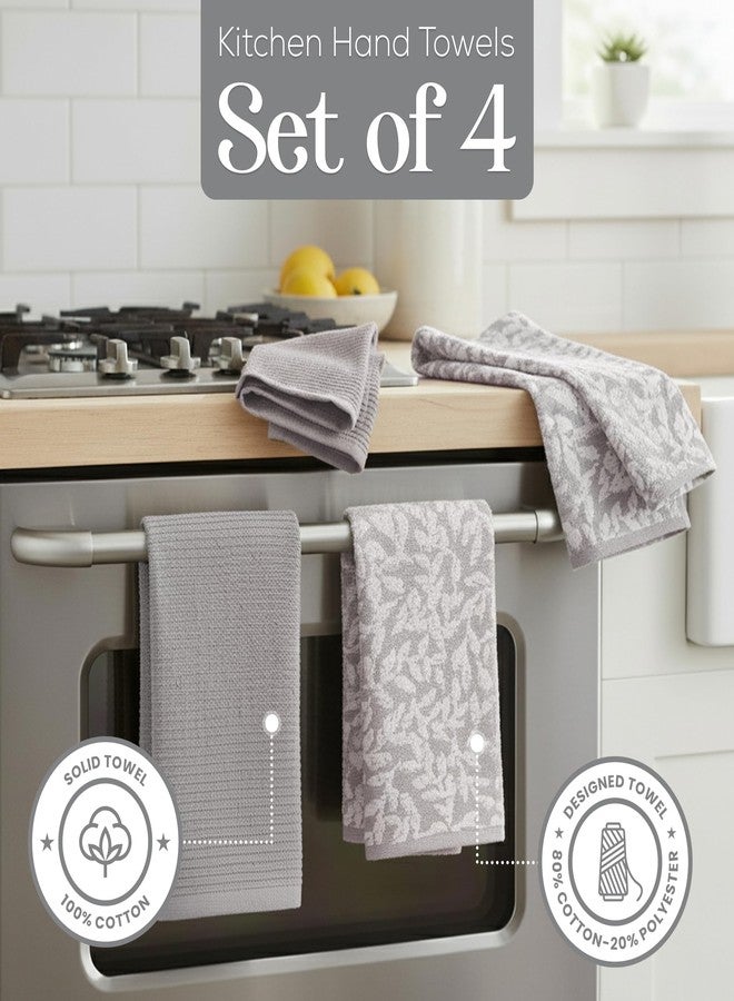 MosJos Cotton Kitchen Hand Towels, Beige and Grey-White Vine Pattern, Ribbed Drying Cloths, 18 x 28 Inches, 4 Pack - Image 2