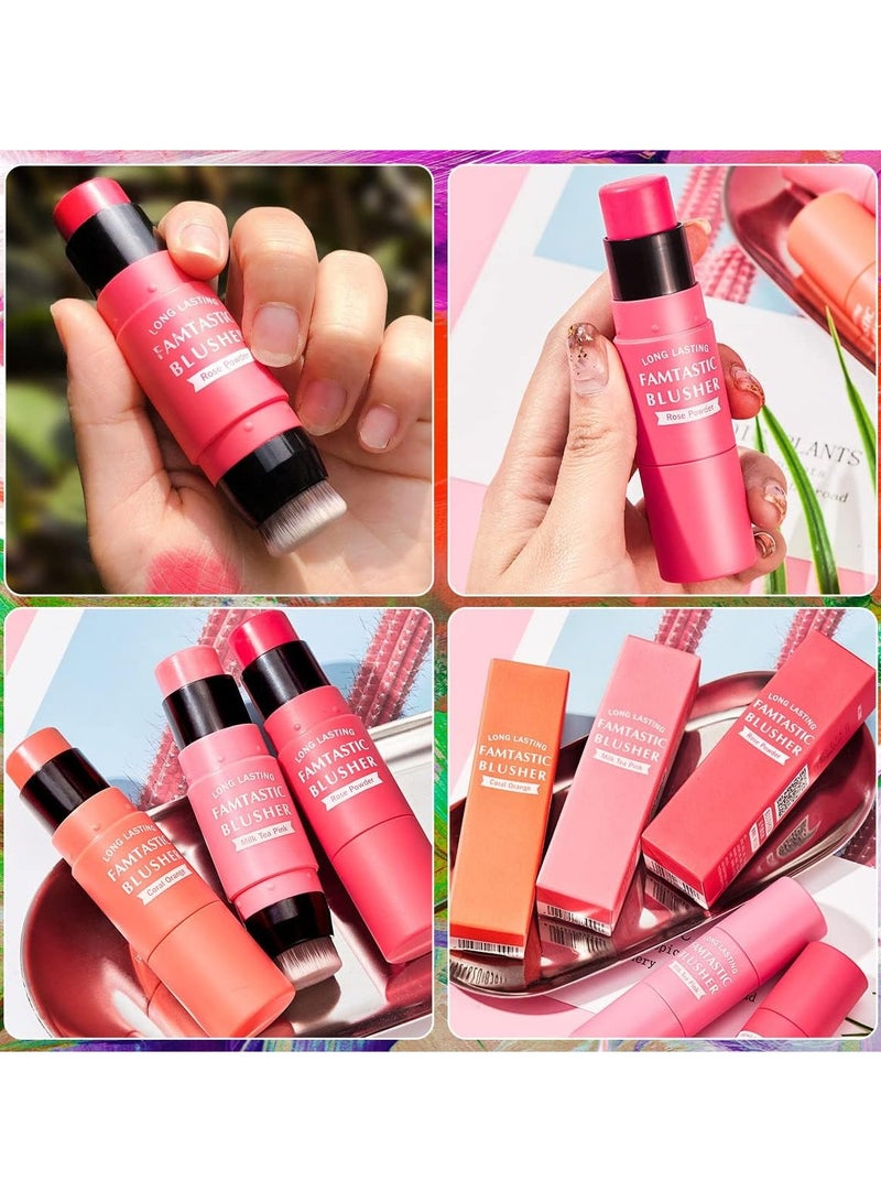 BP Blush Stick for Cheeks Blush Makeup - 2 in 1 Multi Stick Blush for Cheeks Tint & Eyes & Lips, Cheek Makeup Stick Makeup Blush with Brush, Waterproof Creme Blush (#01 Cherry Pink) - Image 3