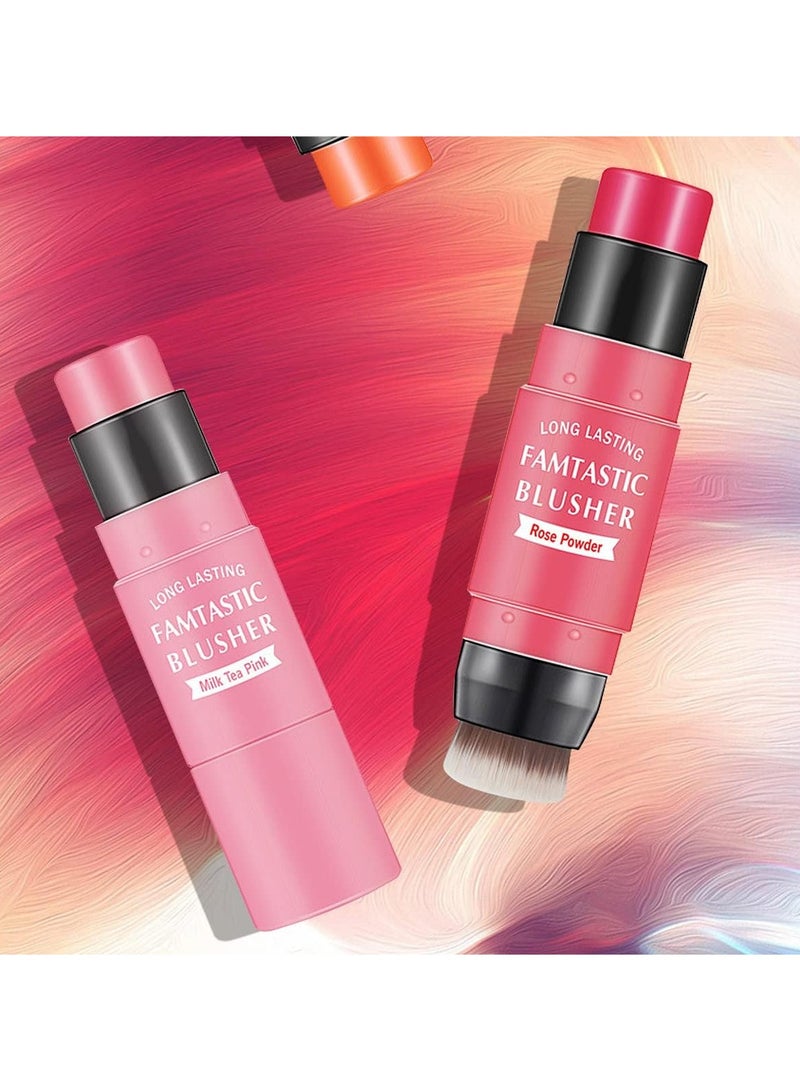 BP Blush Stick for Cheeks Blush Makeup - 2 in 1 Multi Stick Blush for Cheeks Tint & Eyes & Lips, Cheek Makeup Stick Makeup Blush with Brush, Waterproof Creme Blush (#01 Cherry Pink) - Image 4