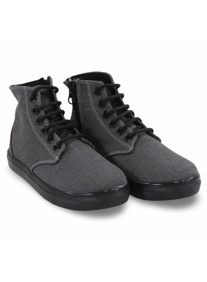 Trend Unisex leather ankle boots - grey with black laces - Image 1