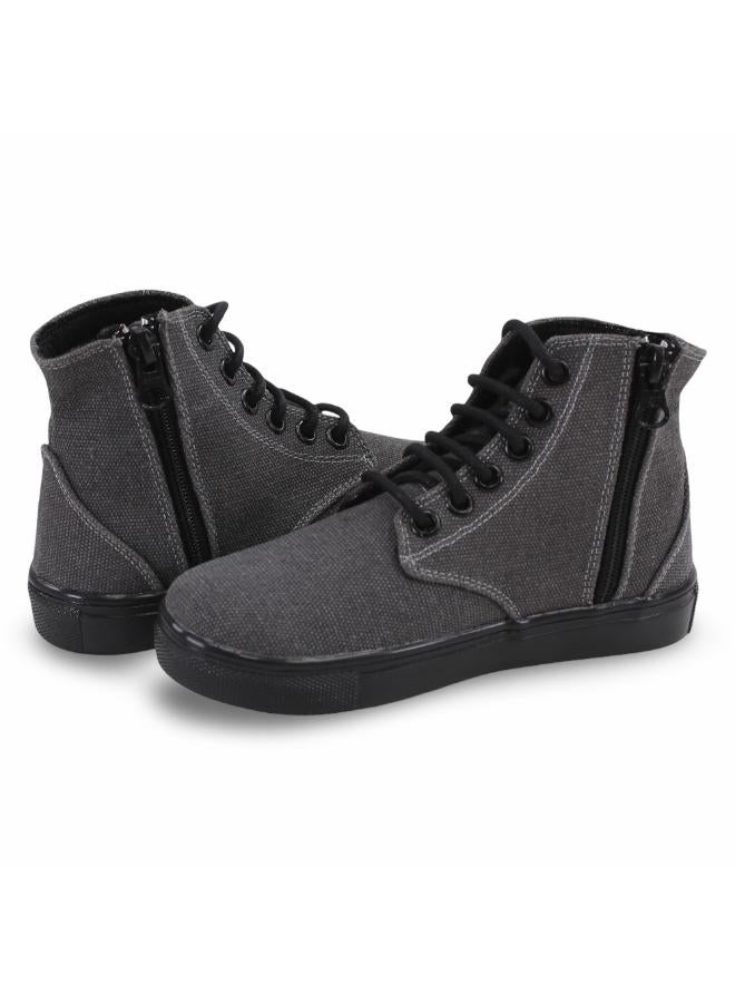 Trend Unisex leather ankle boots - grey with black laces - Image 2