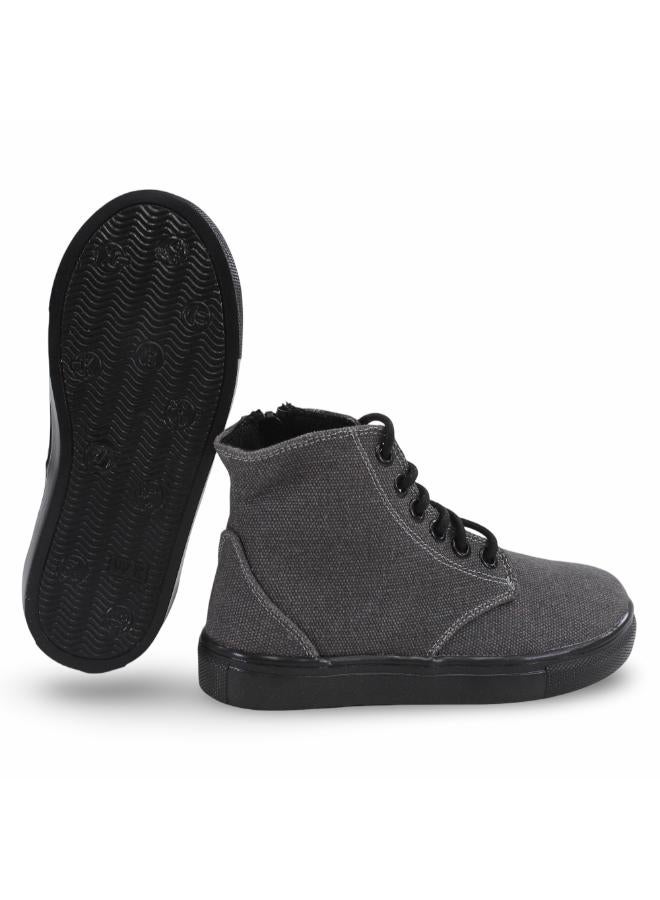 Trend Unisex leather ankle boots - grey with black laces - Image 3
