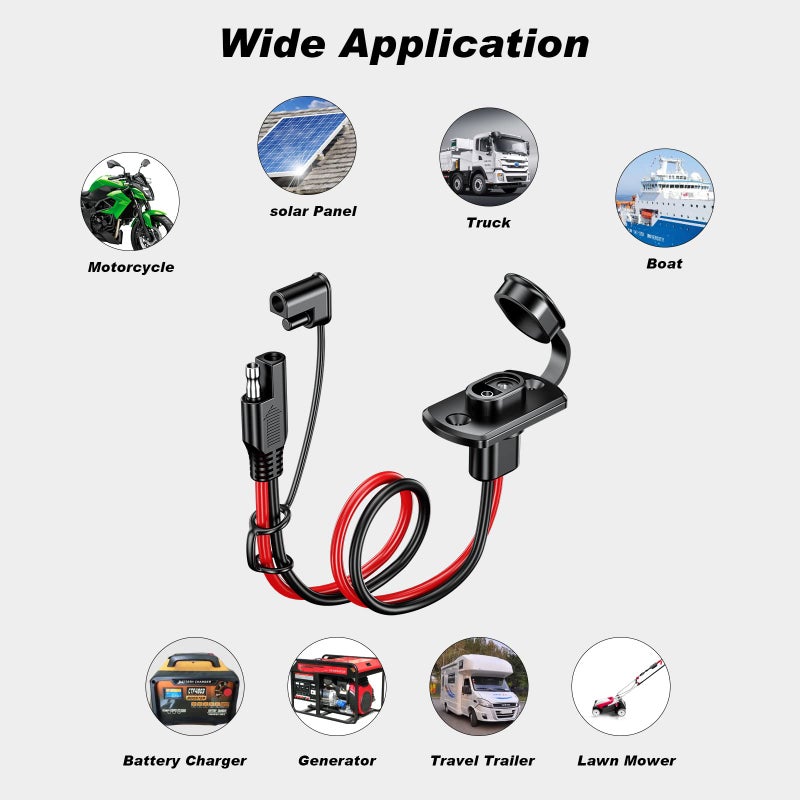 Kewig SAE Quick Connector Harness, SAE Adapter Male Plug to Female Socket Cable, 1FT 12AWG SAE Extension Cord [ 2 Pack ] - Image 4
