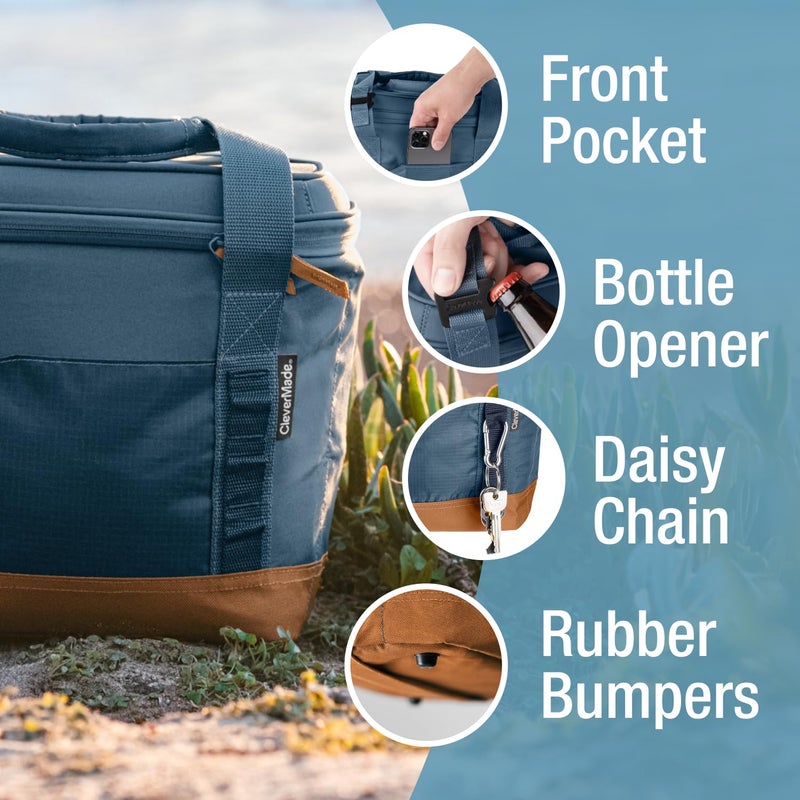 CleverMade Pacifica Collapsible Cooler Bag â€“ Small Portable Cooler Bag for Travel, Foldable Insulated Cooler for Beach, Picnic & Road Trips, Holds Up to 18 Cans, Leakproof Soft Carry Cooler - Gray - Image 3