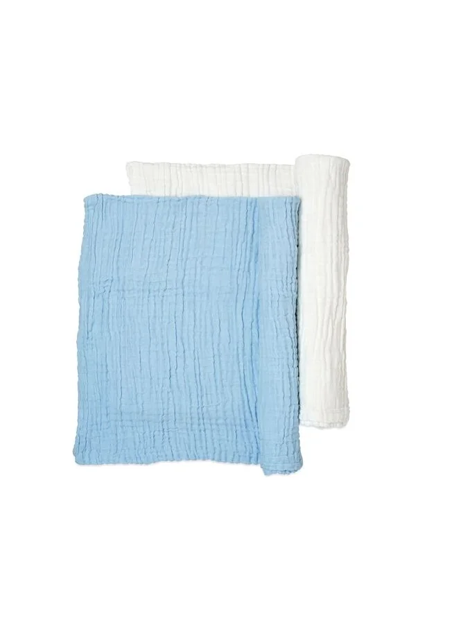 Anvi Baby Set of 2 Organic Muslin Bath Towel- Blue & White 105x105cms