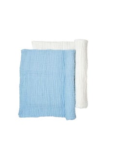 Anvi Baby Set of 2 Organic Muslin Bath Towel- Blue & White 105x105cms  - Image 2