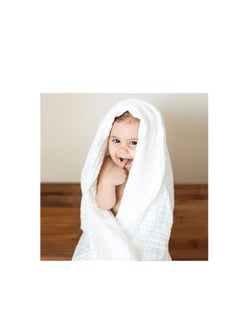 Anvi Baby Set of 2 Organic Muslin Bath Towel- Blue & White 105x105cms  - Image 5