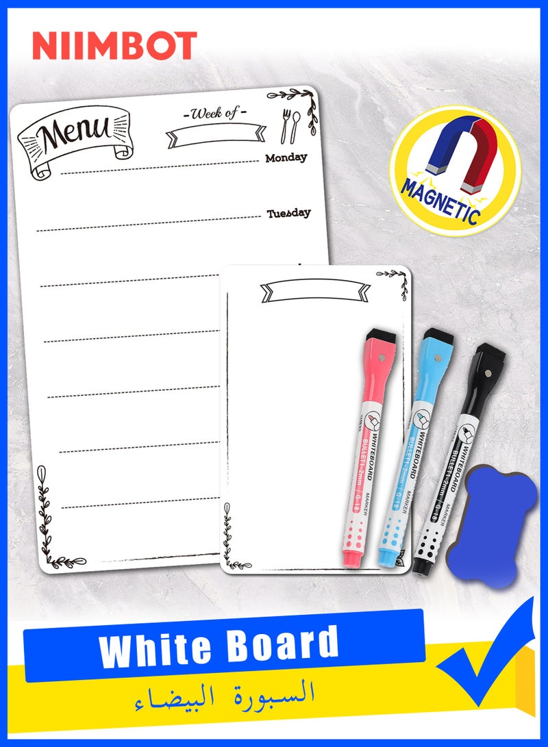 NIIMBOT 2Pcs Magnetic White Board Versatile Dry Erase Board Fridge Dry Erase Whiteboard Sheet with 3 Markers and Board Eraser, Rounded Corner for DIY Projects Family Interaction and Creative Learning Message Board Office Memo, 2Pcs 20*30cm and 20*12cm  - Image 1