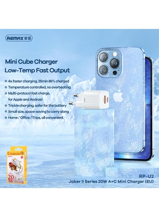 ريماكس شاحن صغير PR-U2، شاحن حائط سريع بمنفذين USB وType-C بقوة 20 وات، محول سفر صغير الحجم مع حماية ذكية - أبيض - Image 3