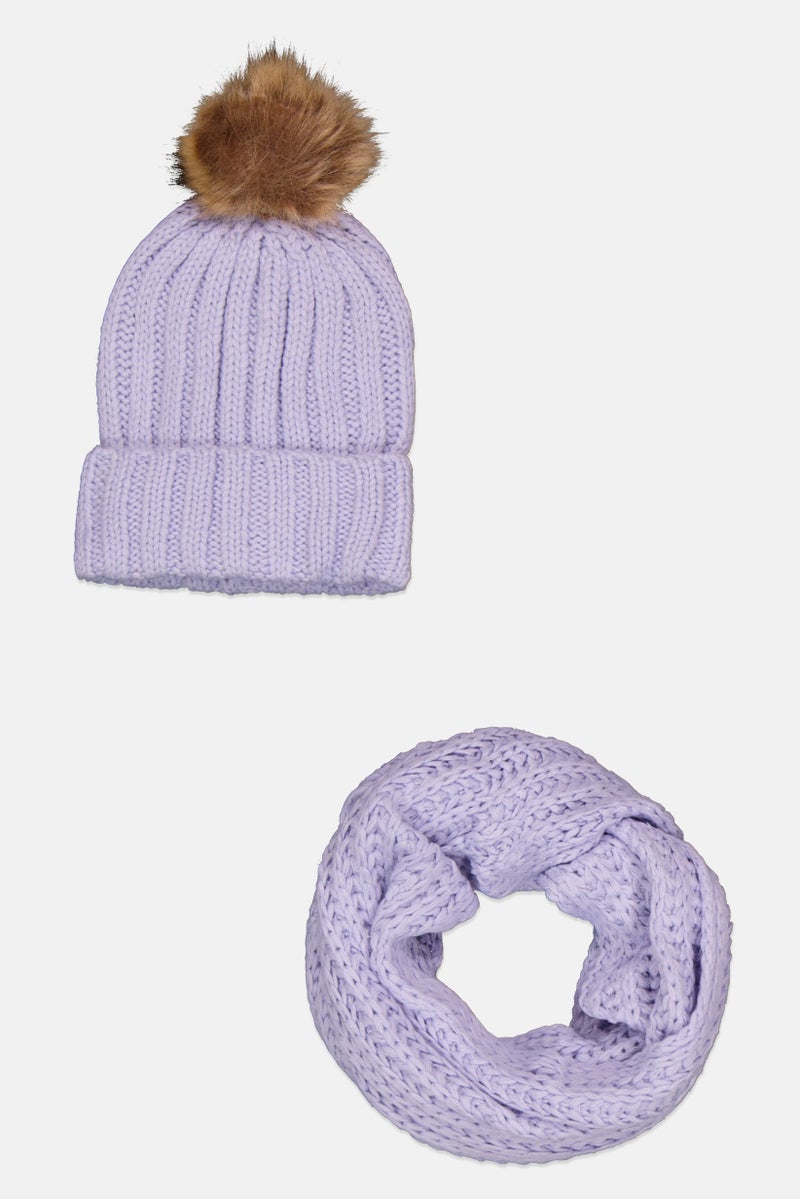 Rampage Women 2 Pieces Knitted Scarf And Beanie Set, Purple  - Image 1