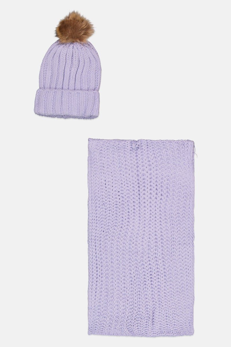 Rampage Women 2 Pieces Knitted Scarf And Beanie Set, Purple  - Image 2